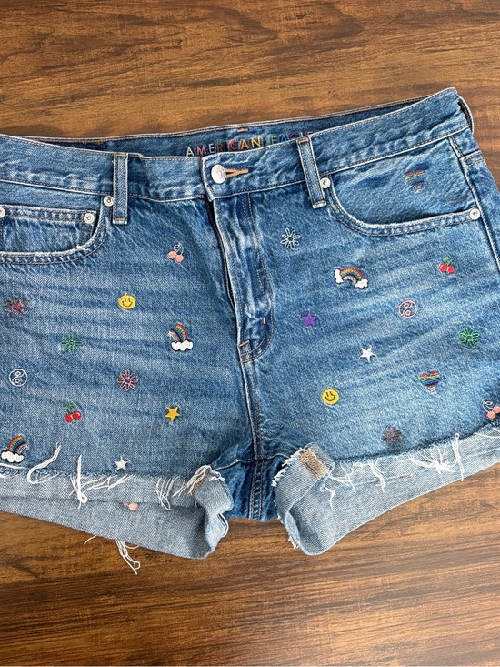 American Eagle Outfitters Pants - American Eagle Outfitters Blue Denim Shorts with Colorful Embroidery
